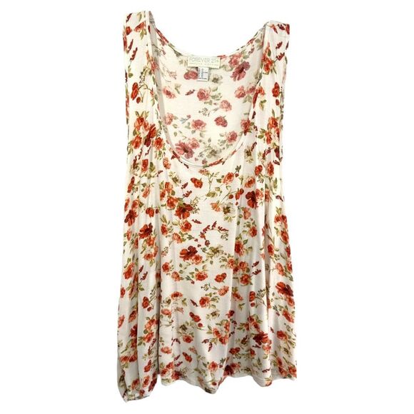 Forever21 Plus Size 3X Tank Top White Floral Print Racerback Crop Sleeveless 651 - Picture 1 of 8